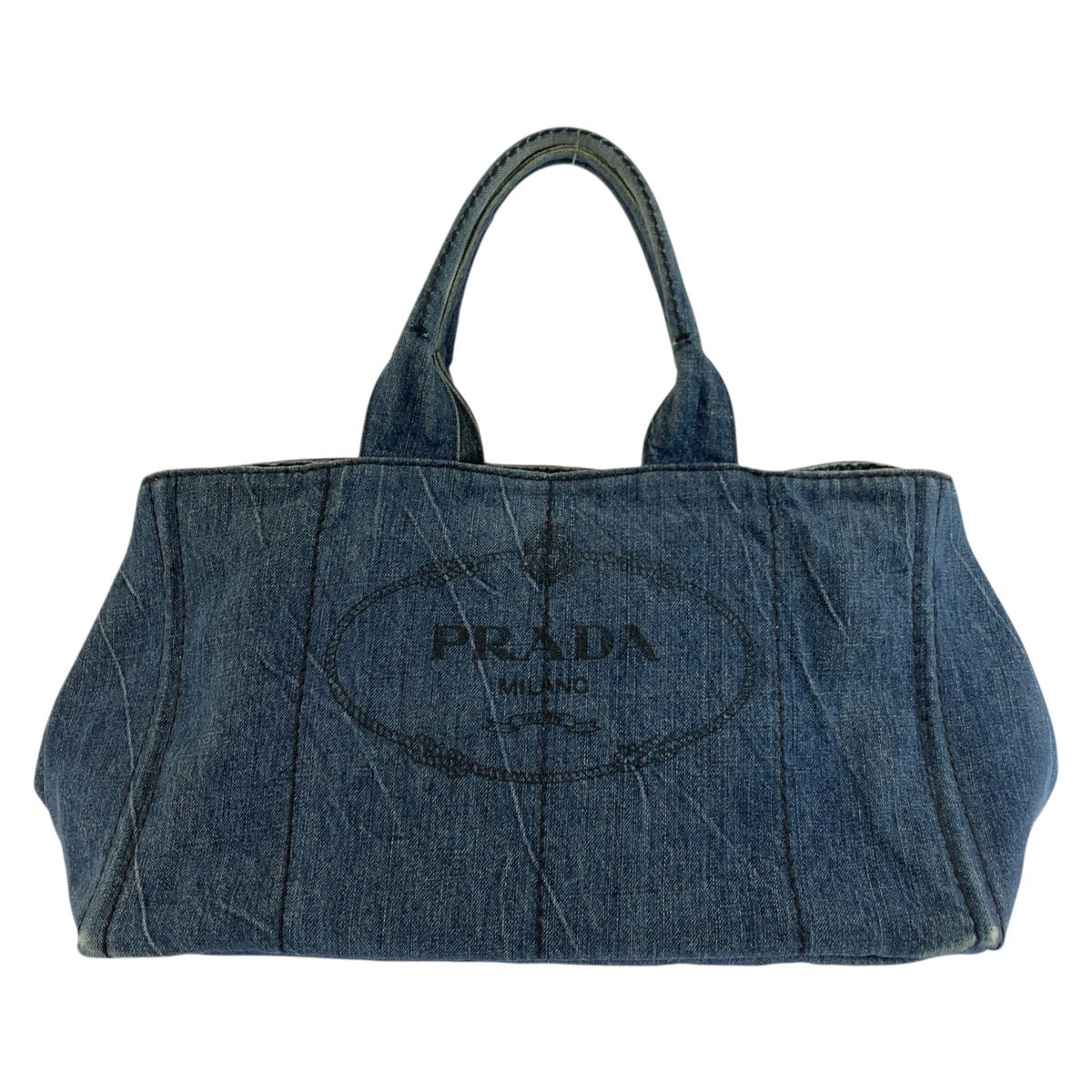 26197
PRADA プラダ カナパトート 三角ロゴプレート ブルー ゴールド金具 デニム トートバッグ ハンドバッグ レディース ABP44