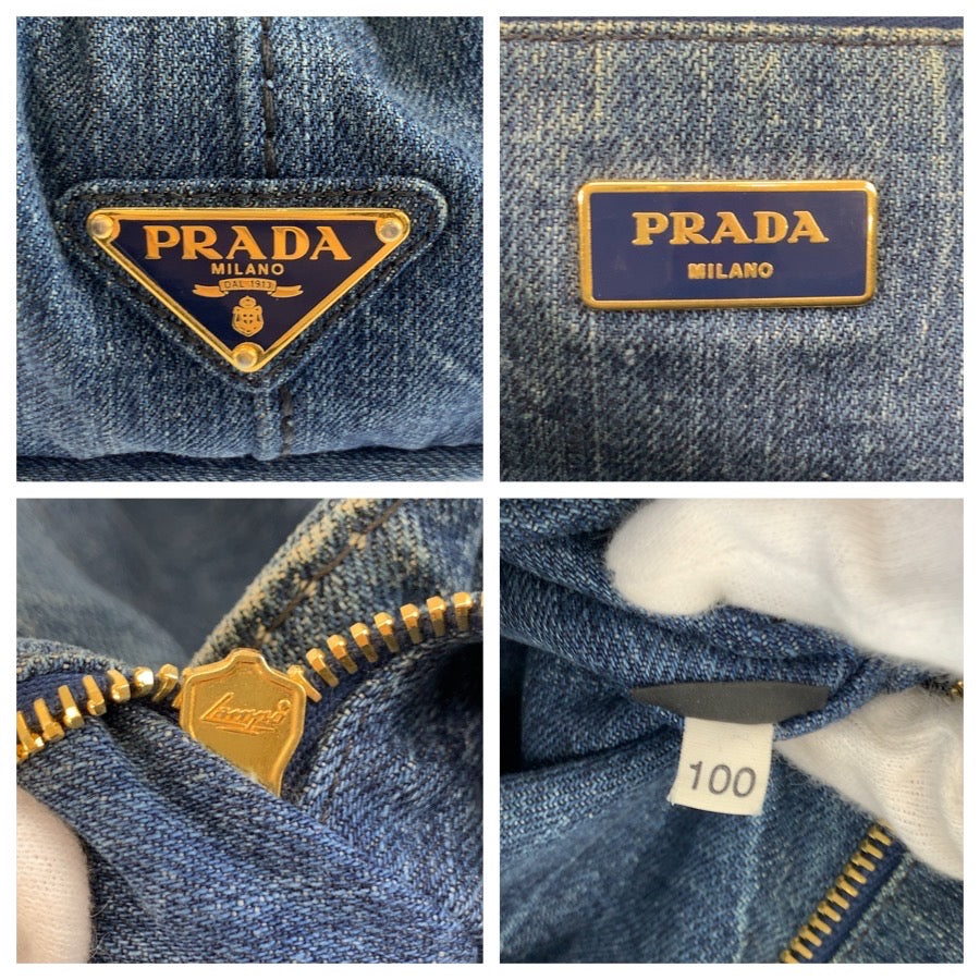 26197
PRADA プラダ カナパトート 三角ロゴプレート ブルー ゴールド金具 デニム トートバッグ ハンドバッグ レディース ABP44