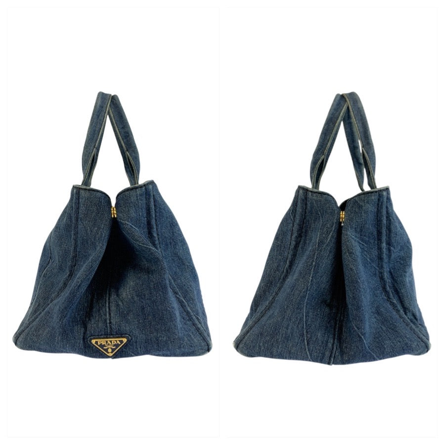 26197
PRADA プラダ カナパトート 三角ロゴプレート ブルー ゴールド金具 デニム トートバッグ ハンドバッグ レディース ABP44