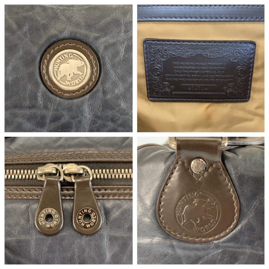 26201
HUNTING WORLD ハンティングワールド ネイビー ブラウン シルバー金具 / バチューレザー ボストンバッグ ショルダーバッグ 2way メンズ ABP44