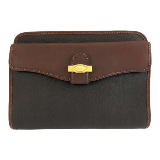 26202
Dunhill ダンヒル ブラウン ブラック ゴールド金具 PVC / レザー クラッチバッグ セカンドバッグ メンズ A14