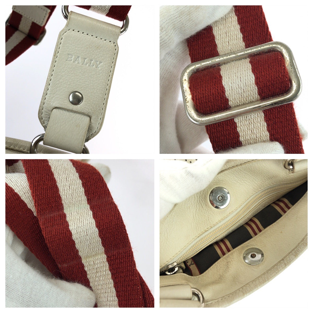 26209
BALLY バリー パンチングレザー ホワイト アイボリー シルバー金具 レザー ショルダーバッグ メッセンジャーバッグ レディース ABP23