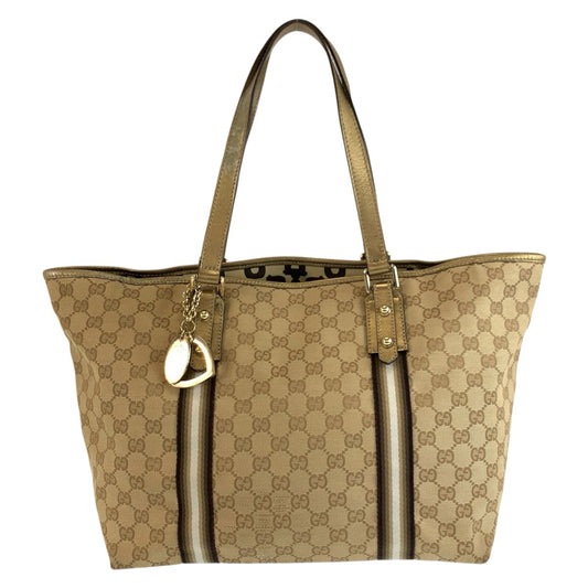 26217
GUCCI グッチ シェリーライン ハートチャーム付き ベージュ ゴールド金具 GGキャンバス 139260 トートバッグ ショルダーバッグ レディース AB35