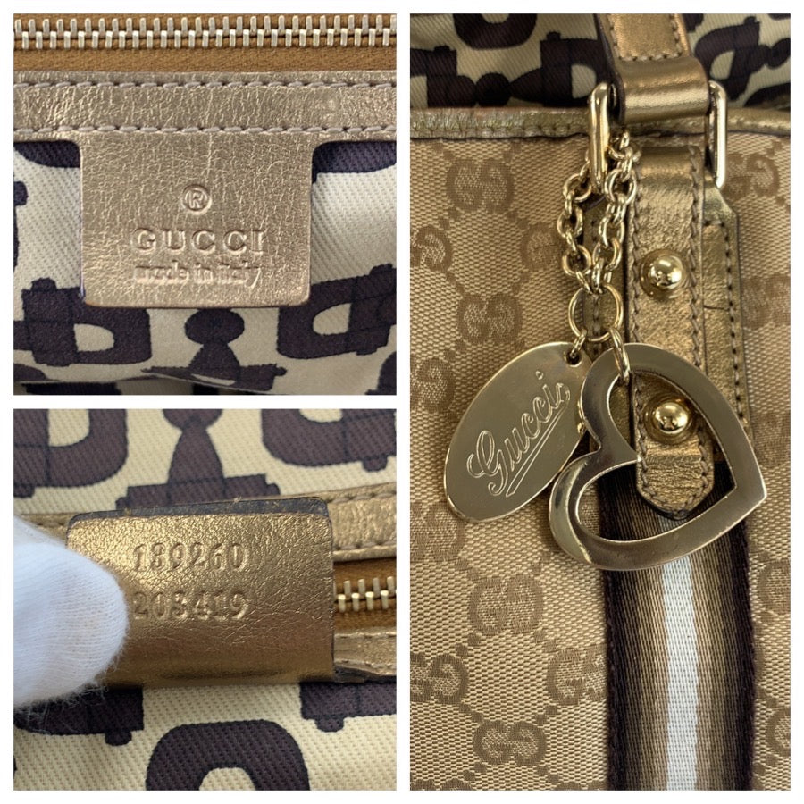 26217
GUCCI グッチ シェリーライン ハートチャーム付き ベージュ ゴールド金具 GGキャンバス 139260 トートバッグ ショルダーバッグ レディース AB35