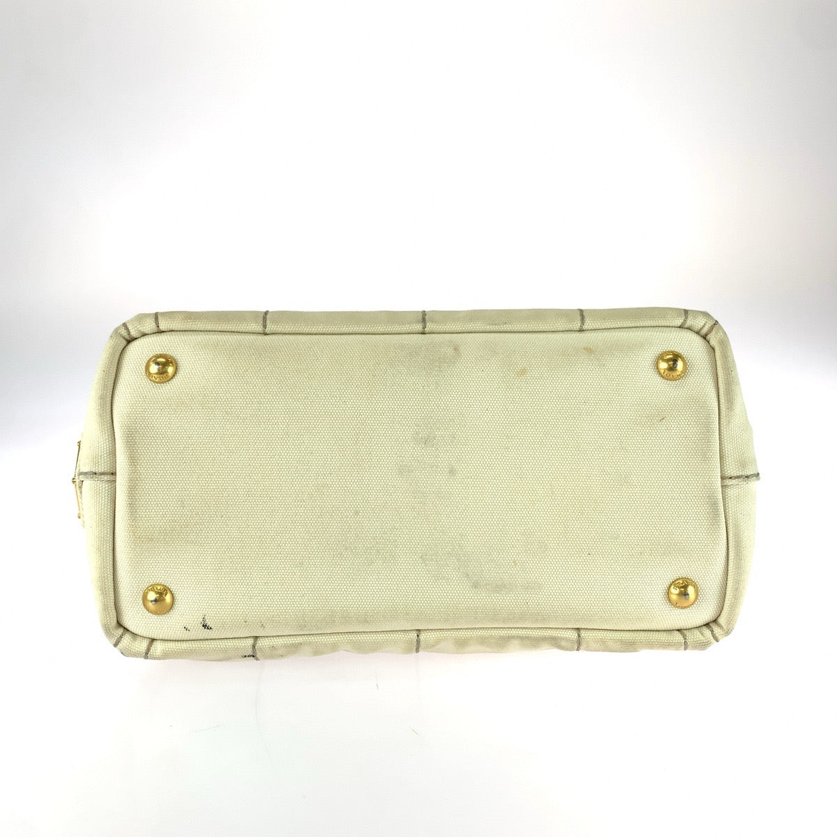 26218
PRADA プラダ カナパ 三角ロゴプレート ホワイト ゴールド金具 キャンバス トートバッグ ハンドバッグ レディース AB35