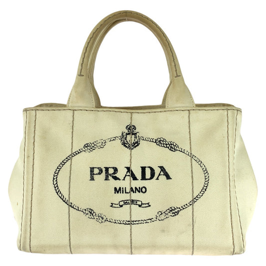 26218
PRADA プラダ カナパ 三角ロゴプレート ホワイト ゴールド金具 キャンバス トートバッグ ハンドバッグ レディース AB35