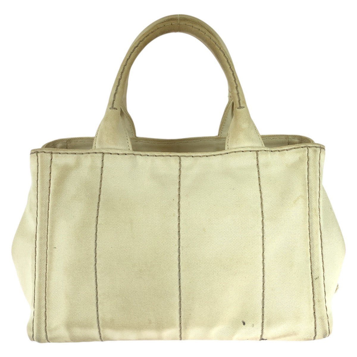26218
PRADA プラダ カナパ 三角ロゴプレート ホワイト ゴールド金具 キャンバス トートバッグ ハンドバッグ レディース AB35