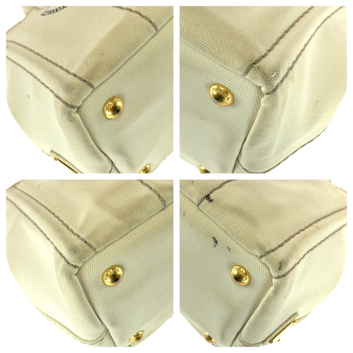 26218
PRADA プラダ カナパ 三角ロゴプレート ホワイト ゴールド金具 キャンバス トートバッグ ハンドバッグ レディース AB35