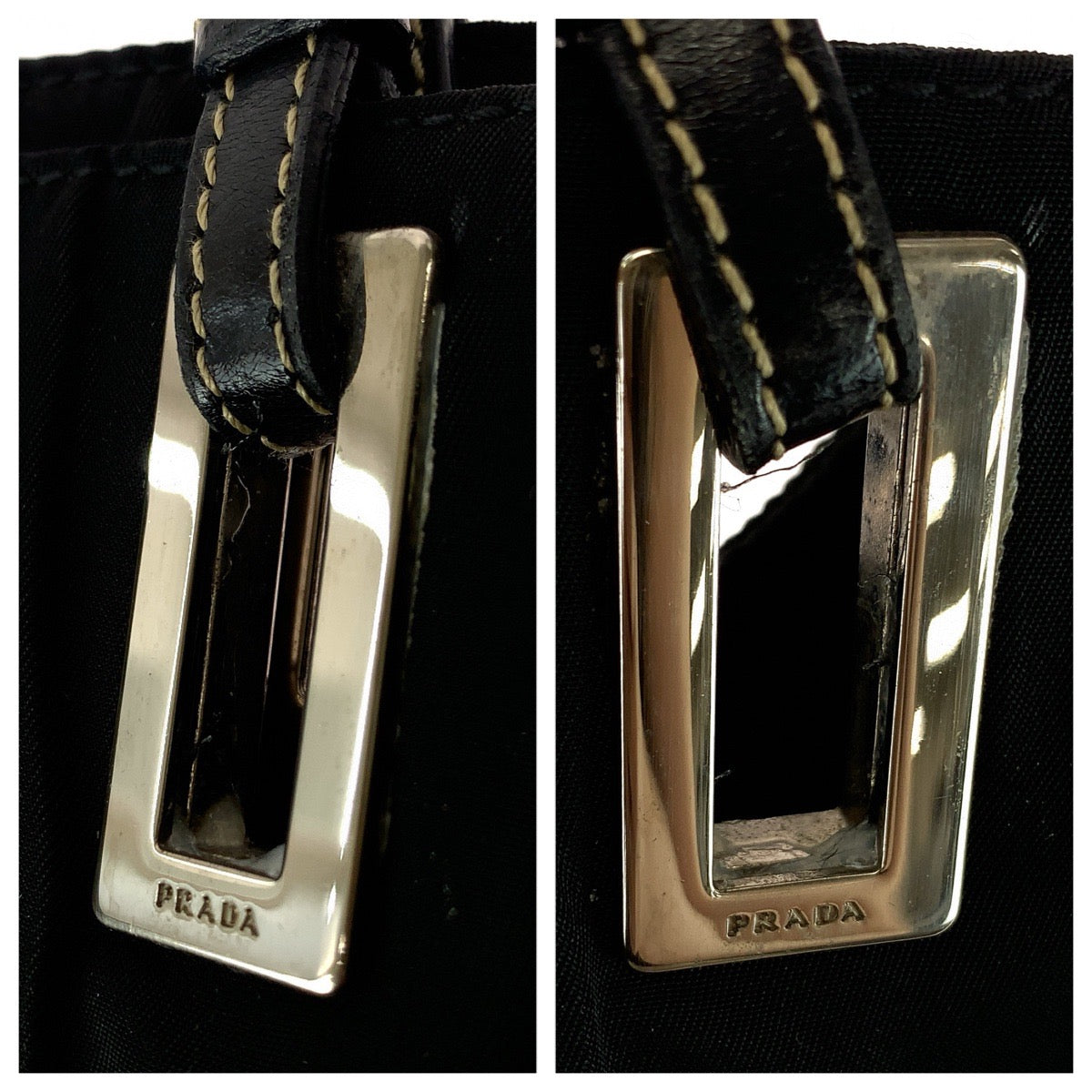 26219
PRADA プラダ テスート 三角ロゴプレート ブラック 黒 シルバー金具 ナイロン / レザー トートバッグ ショルダーバッグ レディース ABP35