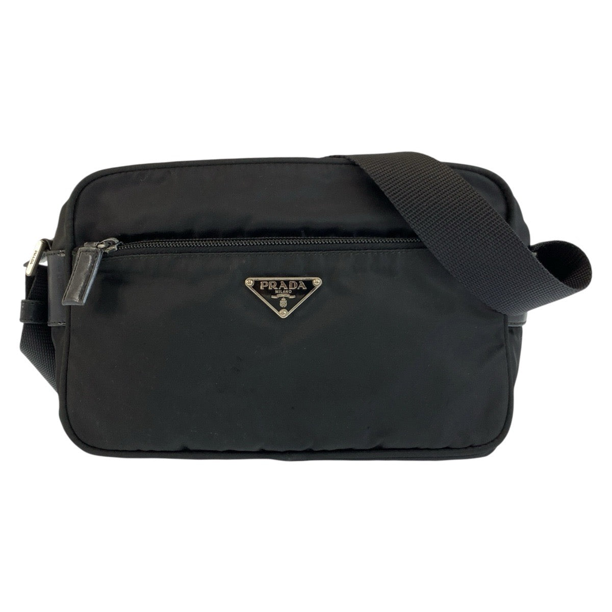26222
PRADA プラダ テスート 三角ロゴプレート ブラック 黒 シルバー金具 ナイロン ショルダーバッグ カメラバッグ ポシェット メンズ ABP37