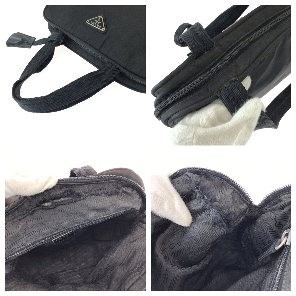 26223
PRADA プラダ テスート 三角ロゴプレート ブラック 黒 シルバー金具 ナイロン ハンドバッグ レディース B21