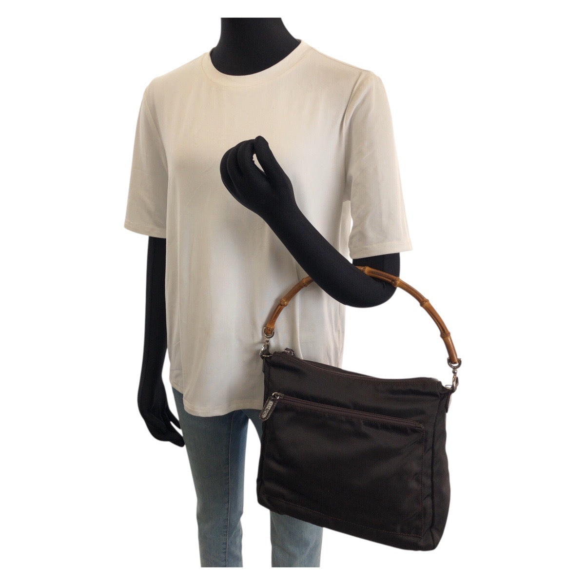 26227
GUCCI グッチ バンブー ２way ダークブラウン シルバー金具 ナイロン 000 240 0509 ハンドバッグ ショルダーバッグ レディース ABP28
