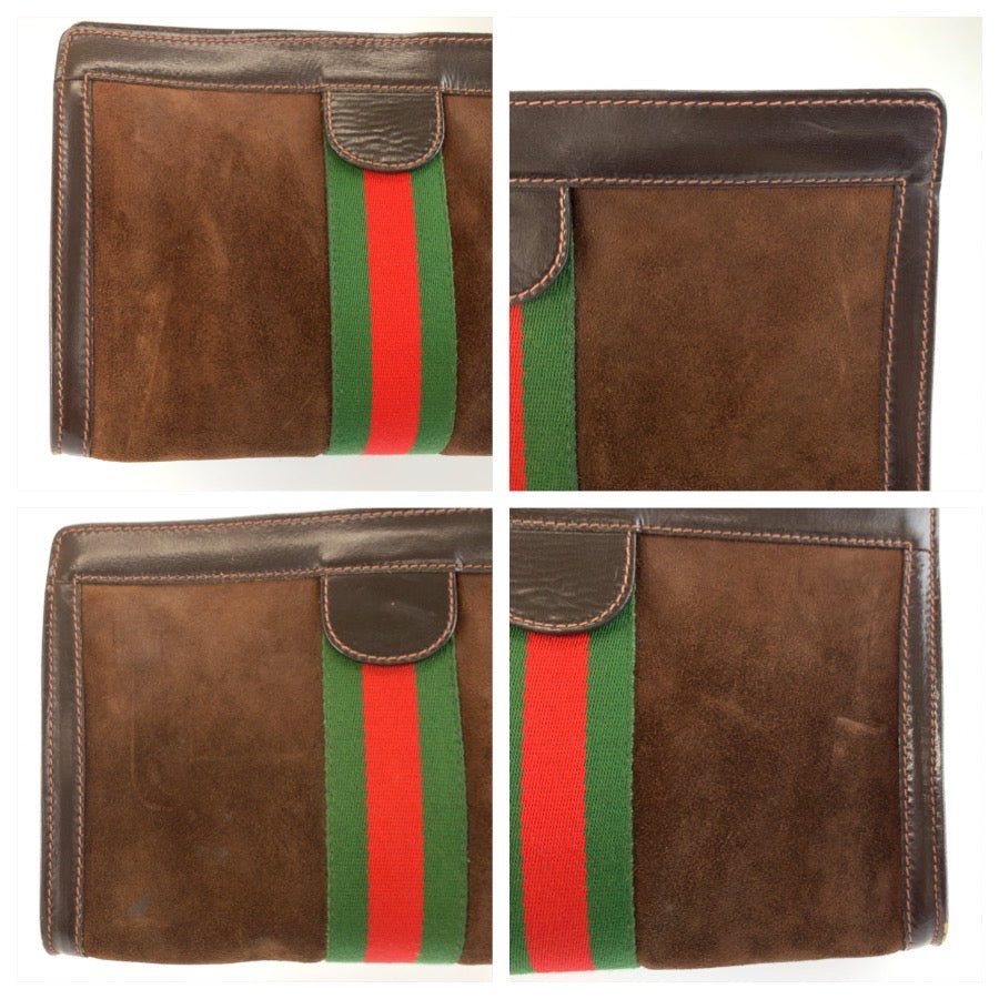 26229
GUCCI グッチ ヴィンテージ シェリーライン ブラウン スウェード / レザー クラッチバッグ セカンドバッグ 男女兼用 レディース ABP21