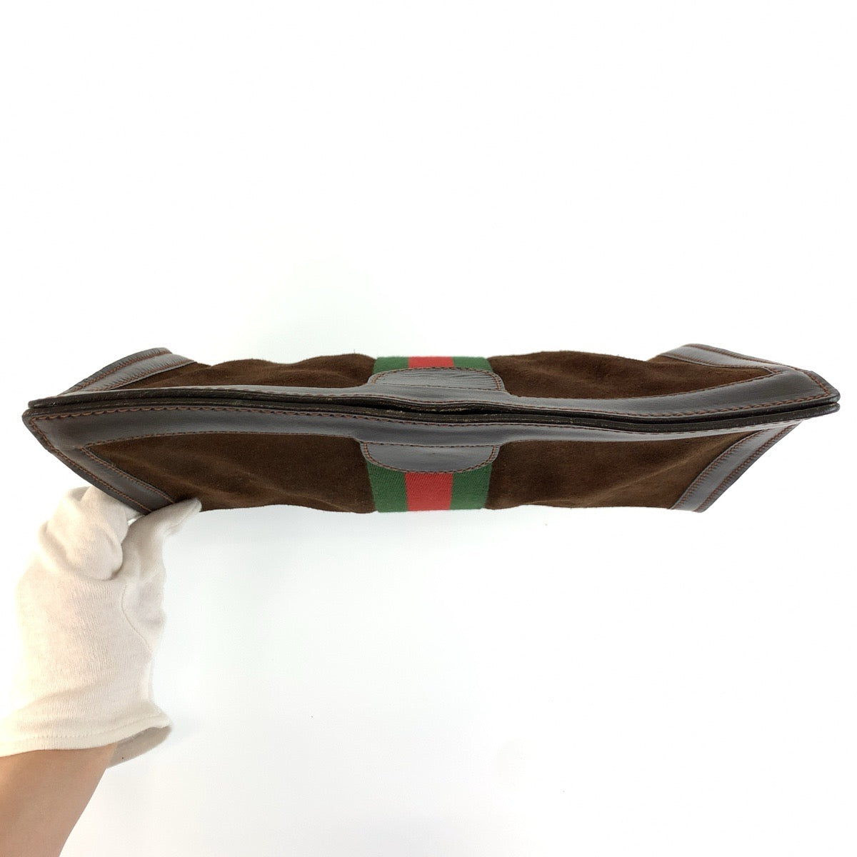 26229
GUCCI グッチ ヴィンテージ シェリーライン ブラウン スウェード / レザー クラッチバッグ セカンドバッグ 男女兼用 レディース ABP21