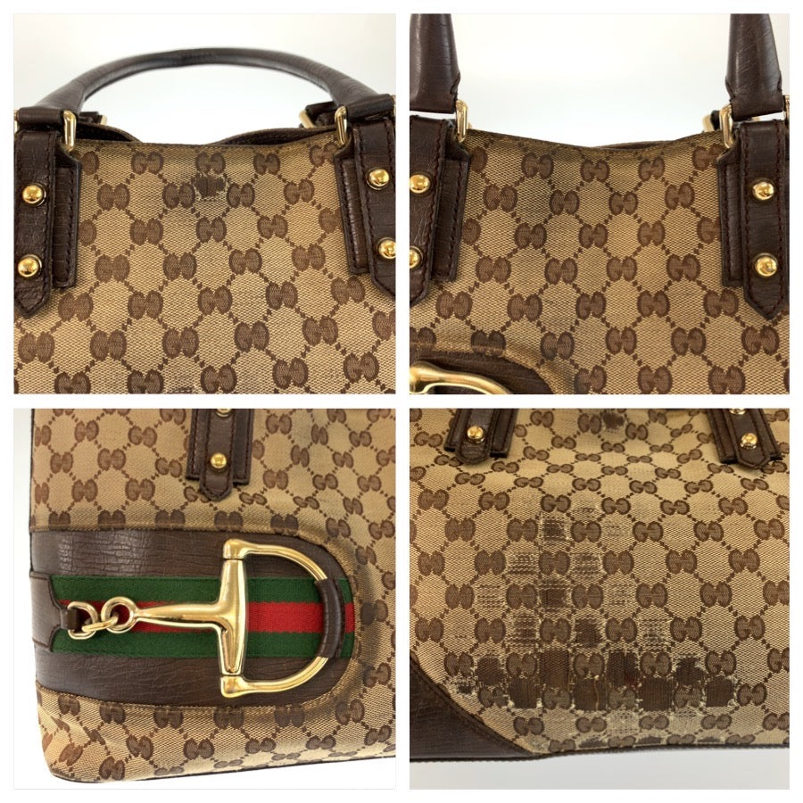 26230
GUCCI グッチ ホースビット シェリーライン ブラウン ベージュ ゴールド金具 GGキャンバス / レザー 137385 トートバッグ ショルダーバッグ レディース B23
