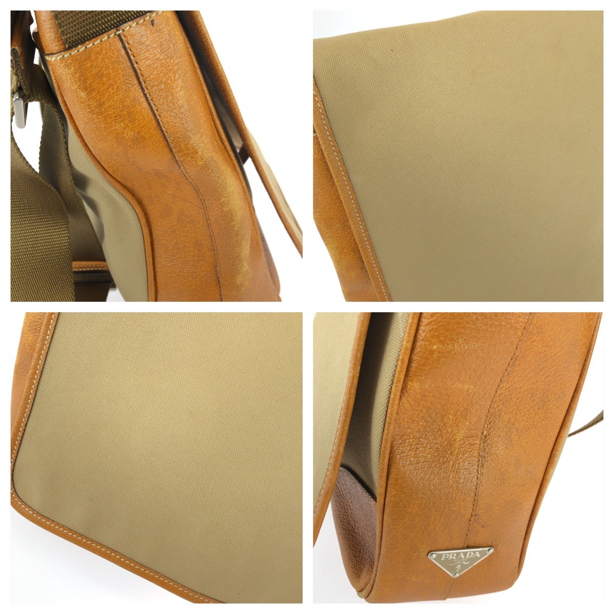 26233
PRADA プラダ ベージュ ブラウン シルバー金具 キャンバス / レザー ショルダーバッグ メッセンジャーバッグ レディース ABP30
