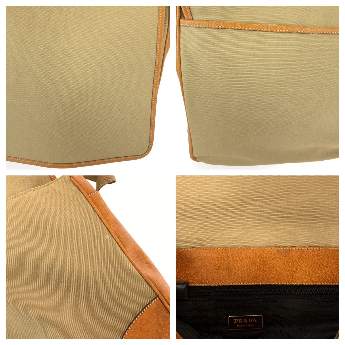 26233
PRADA プラダ ベージュ ブラウン シルバー金具 キャンバス / レザー ショルダーバッグ メッセンジャーバッグ レディース ABP30