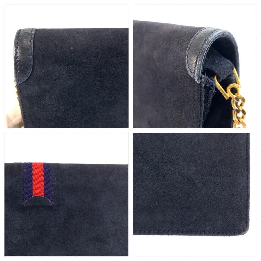 26237
GUCCI グッチ ヴィンテージ シェリーライン ネイビー ゴールド金具 スウェード チェーンショルダーバッグ レディース ABP42