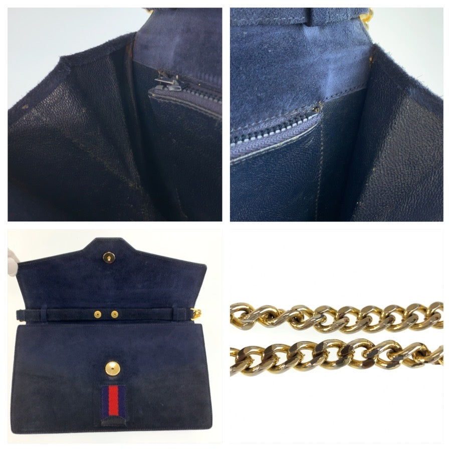 26237
GUCCI グッチ ヴィンテージ シェリーライン ネイビー ゴールド金具 スウェード チェーンショルダーバッグ レディース ABP42