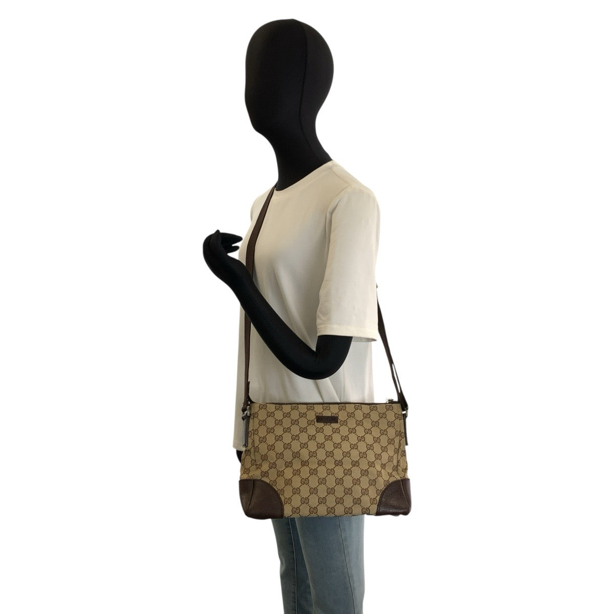 26239
GUCCI グッチ ベージュ ブラウン シルバー金具 GGキャンバス / レザー 114273 ショルダーバッグ メッセンジャーバッグ レディース AB35