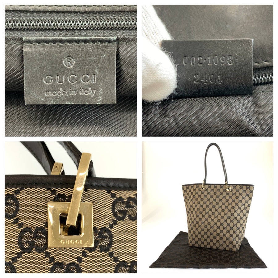 26241
GUCCI グッチ ブラック 黒 ベージュ ゴールド金具 GGキャンバス / レザー 002 1098 トートバッグ ショルダーバッグ レディース A42