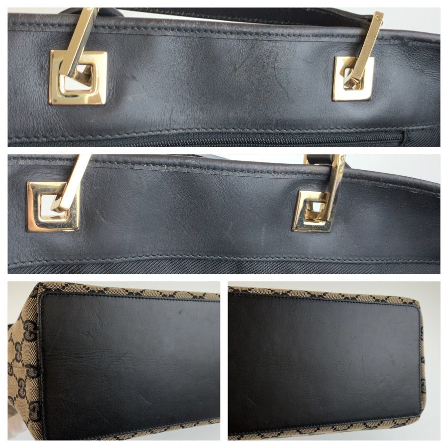 26241
GUCCI グッチ ブラック 黒 ベージュ ゴールド金具 GGキャンバス / レザー 002 1098 トートバッグ ショルダーバッグ レディース A42