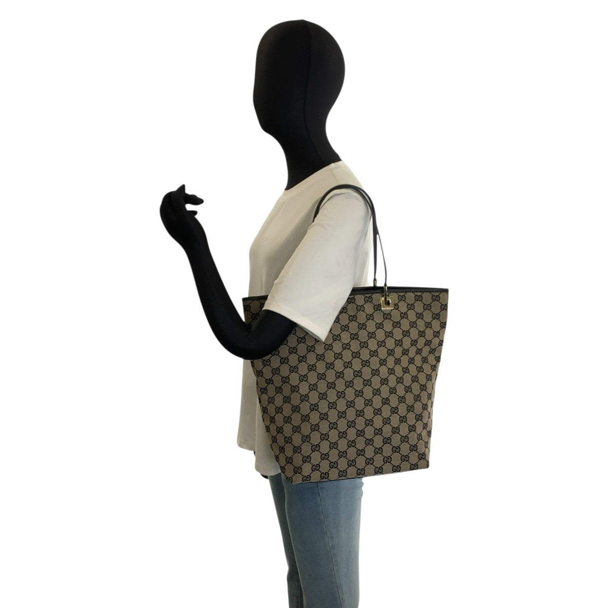 26241
GUCCI グッチ ブラック 黒 ベージュ ゴールド金具 GGキャンバス / レザー 002 1098 トートバッグ ショルダーバッグ レディース A42
