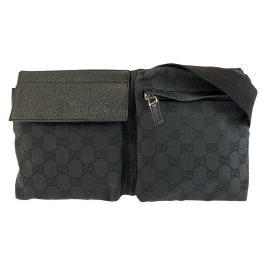 26245
GUCCI グッチ ブラック 黒 GGキャンバス / レザー 28566 ボディバッグ ウエストポーチ メンズ A42