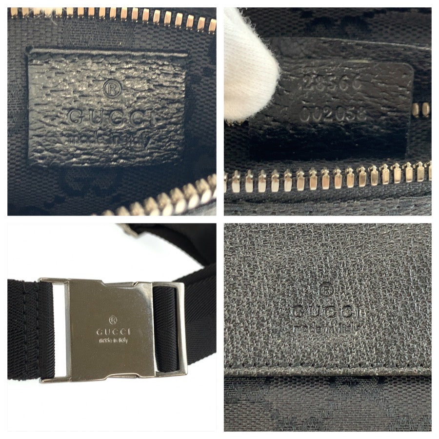 26245
GUCCI グッチ ブラック 黒 GGキャンバス / レザー 28566 ボディバッグ ウエストポーチ メンズ A42