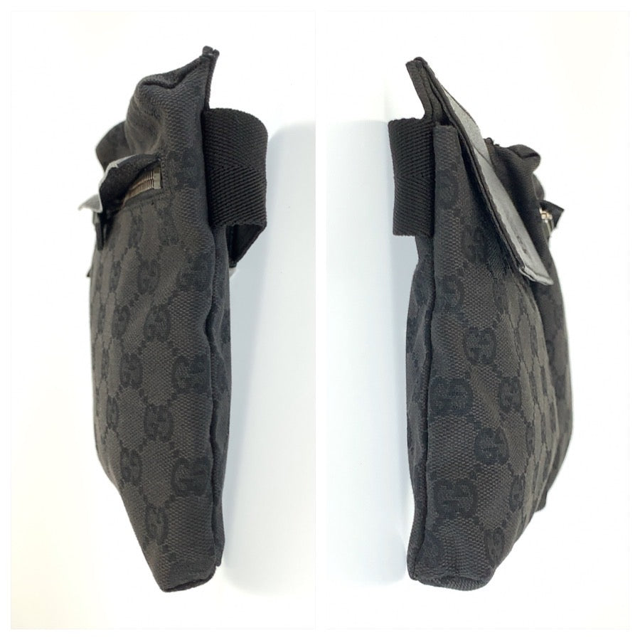 26245
GUCCI グッチ ブラック 黒 GGキャンバス / レザー 28566 ボディバッグ ウエストポーチ メンズ A42