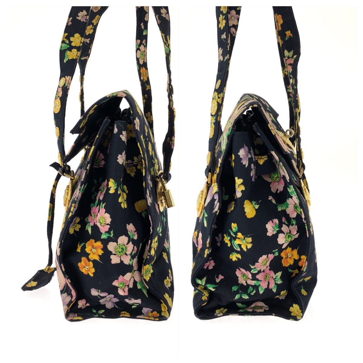 26249
VERSACE ヴェルサーチ ヴィンテージ サンバースト メデューサ マルチカラー ゴールド金具 キャンバス ショルダーバッグ トートバッグ レディース ABP42