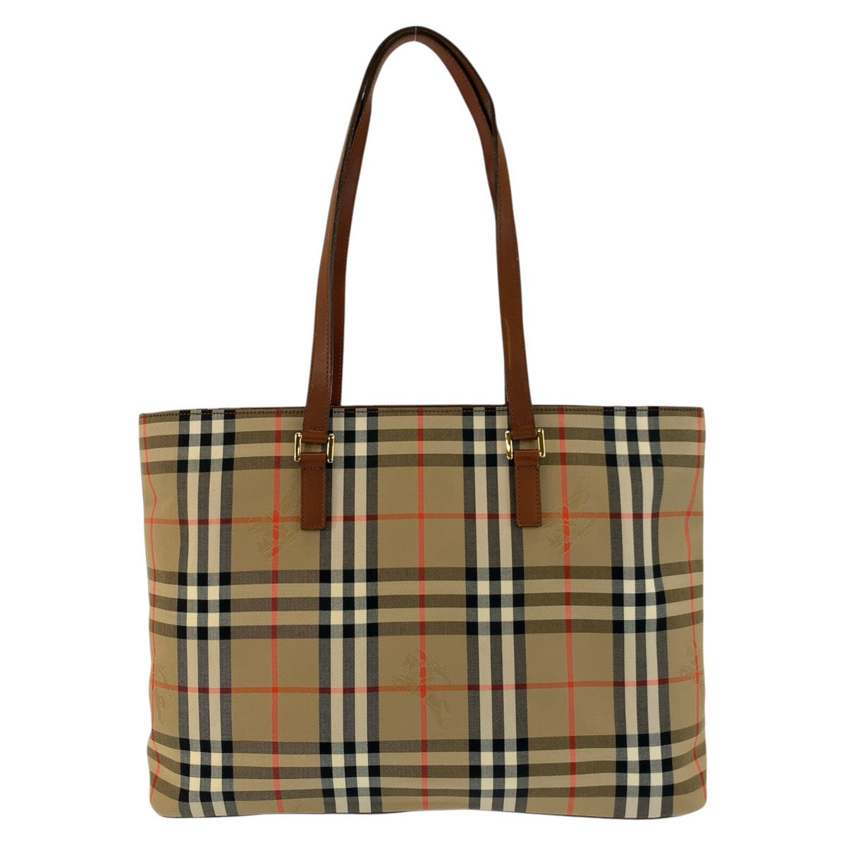 26253
BURBERRY バーバリー チェック柄 ベージュ ブラウン ゴールド金具 キャンバス / レザー トートバッグ ショルダーバッグ レディース ABP28