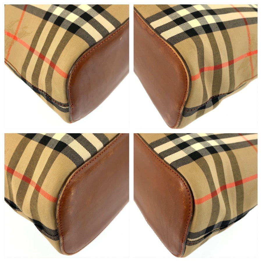 26253
BURBERRY バーバリー チェック柄 ベージュ ブラウン ゴールド金具 キャンバス / レザー トートバッグ ショルダーバッグ レディース ABP28