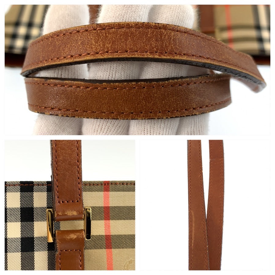 26253
BURBERRY バーバリー チェック柄 ベージュ ブラウン ゴールド金具 キャンバス / レザー トートバッグ ショルダーバッグ レディース ABP28