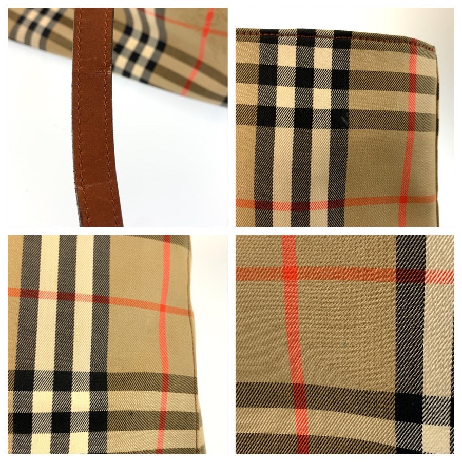 26253
BURBERRY バーバリー チェック柄 ベージュ ブラウン ゴールド金具 キャンバス / レザー トートバッグ ショルダーバッグ レディース ABP28