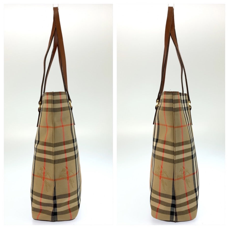 26253
BURBERRY バーバリー チェック柄 ベージュ ブラウン ゴールド金具 キャンバス / レザー トートバッグ ショルダーバッグ レディース ABP28