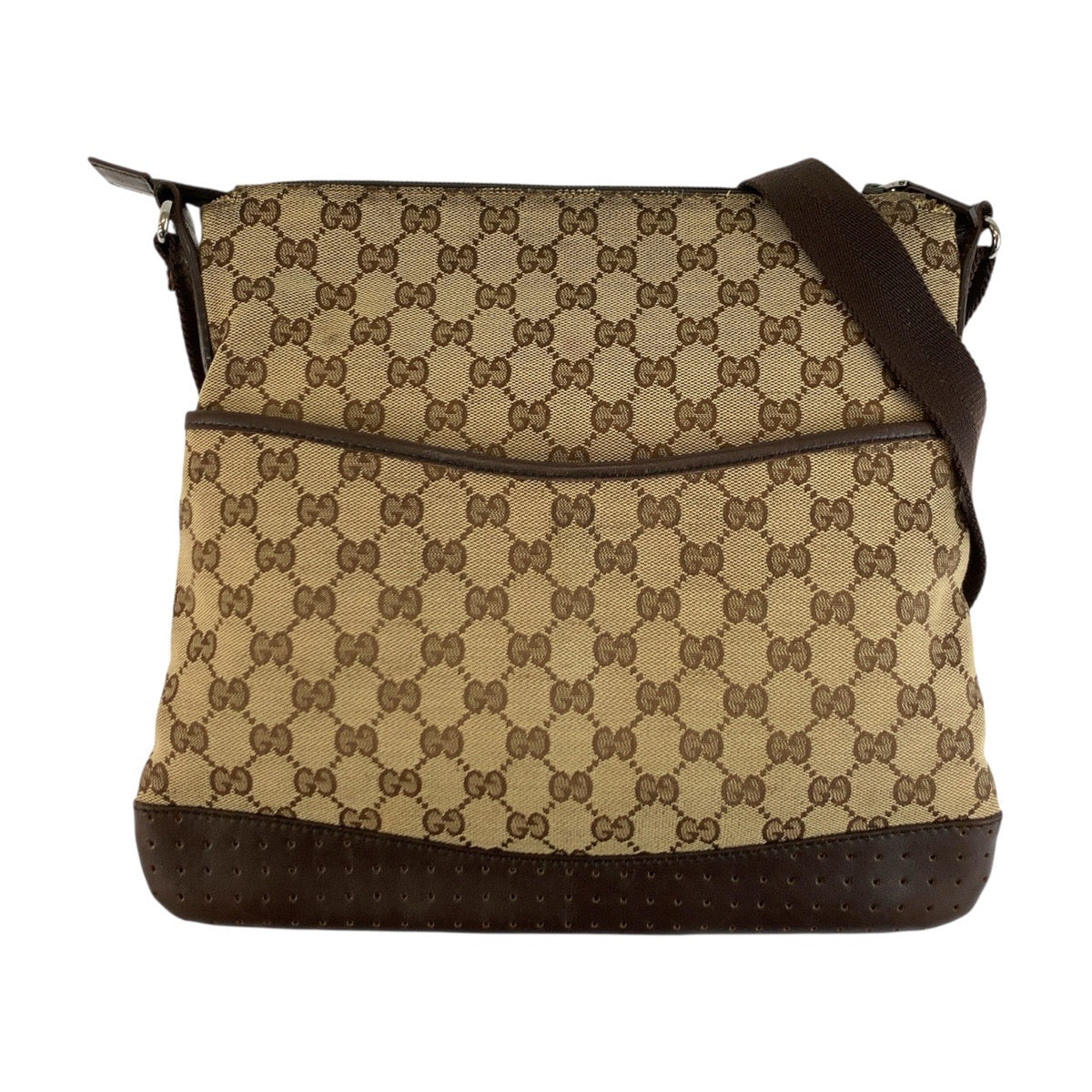26255
GUCCI グッチ ベージュ ブラウン シルバー金具 GGキャンバス / レザー 145852 ショルダーバッグ ポシェット レディース AB28