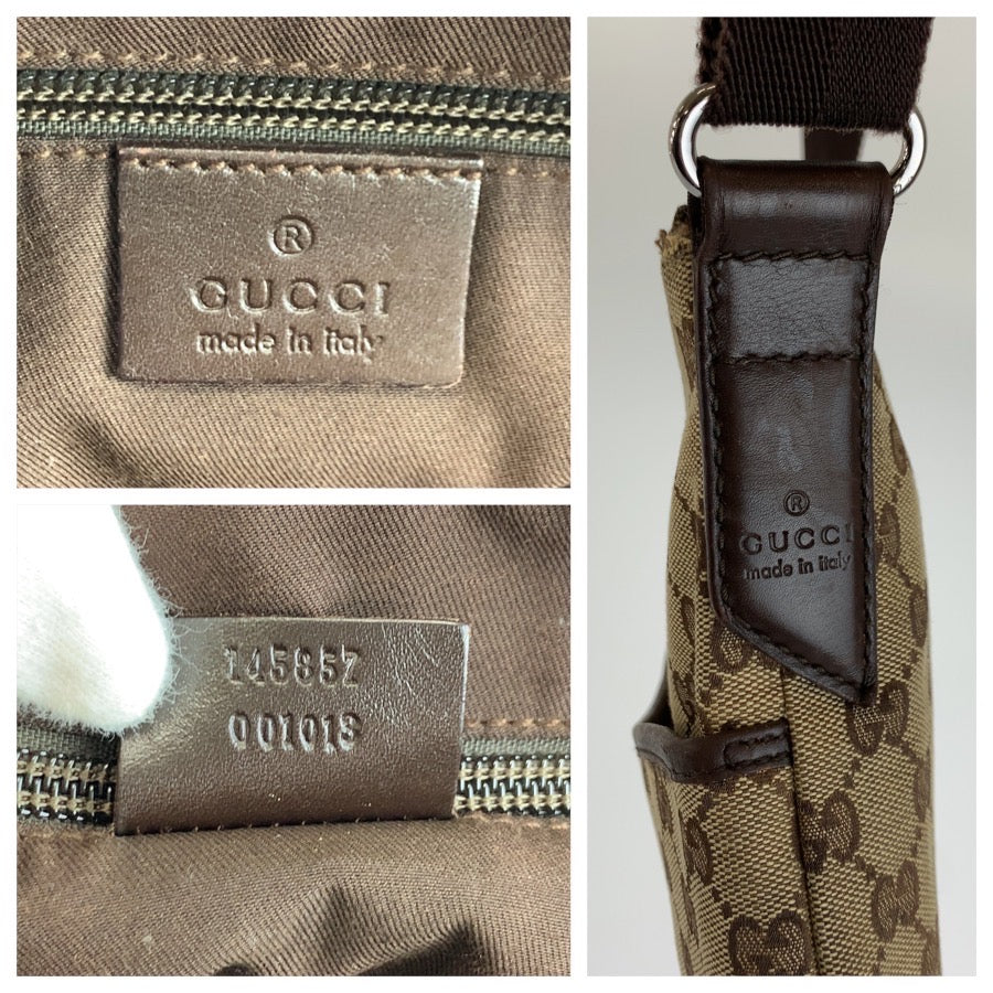 26255
GUCCI グッチ ベージュ ブラウン シルバー金具 GGキャンバス / レザー 145852 ショルダーバッグ ポシェット レディース AB28