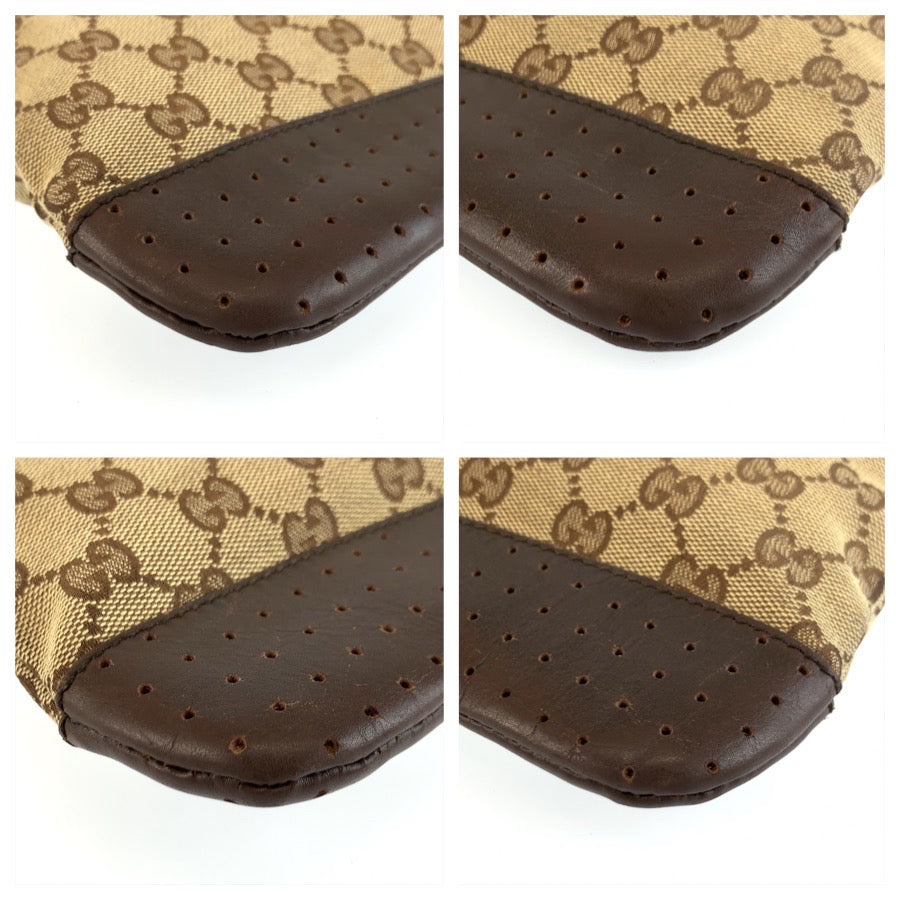 26255
GUCCI グッチ ベージュ ブラウン シルバー金具 GGキャンバス / レザー 145852 ショルダーバッグ ポシェット レディース AB28
