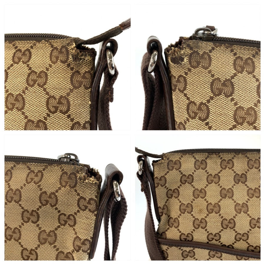 26255
GUCCI グッチ ベージュ ブラウン シルバー金具 GGキャンバス / レザー 145852 ショルダーバッグ ポシェット レディース AB28