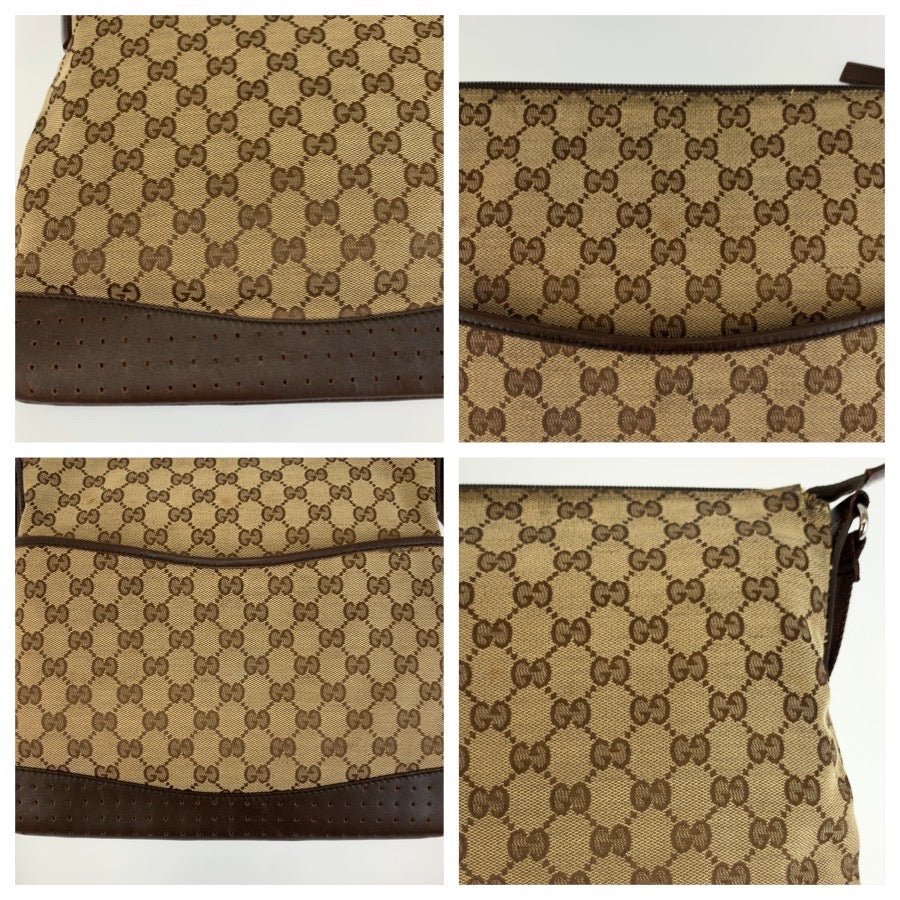 26255
GUCCI グッチ ベージュ ブラウン シルバー金具 GGキャンバス / レザー 145852 ショルダーバッグ ポシェット レディース AB28