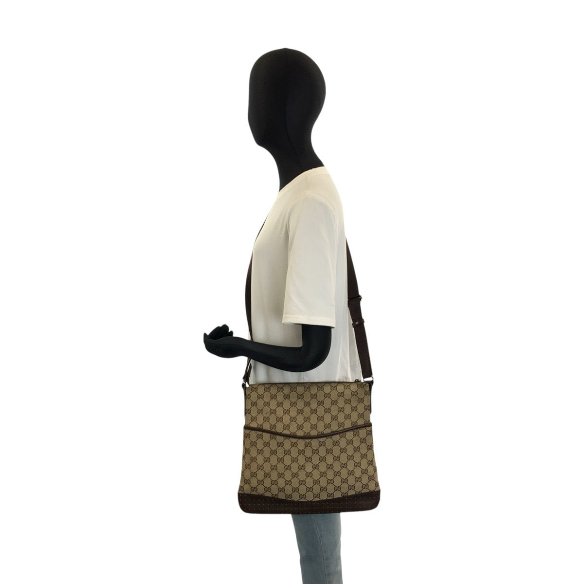 26255
GUCCI グッチ ベージュ ブラウン シルバー金具 GGキャンバス / レザー 145852 ショルダーバッグ ポシェット レディース AB28
