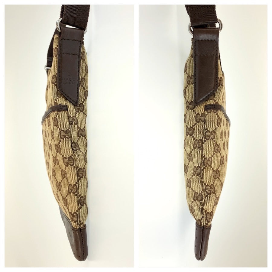 26255
GUCCI グッチ ベージュ ブラウン シルバー金具 GGキャンバス / レザー 145852 ショルダーバッグ ポシェット レディース AB28