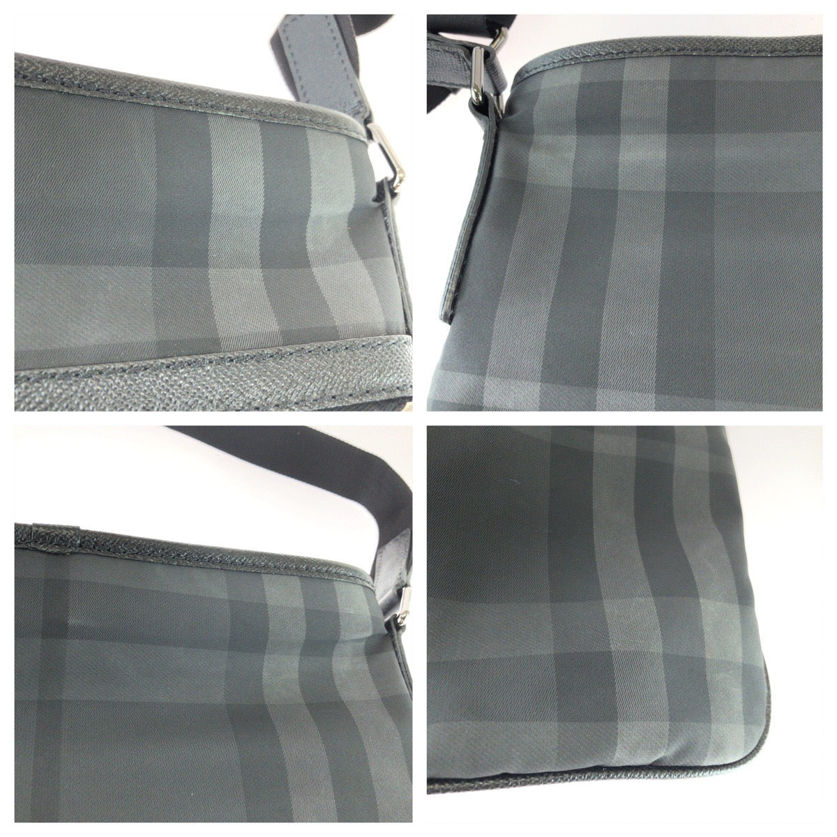 26256
BURBERRY バーバリー チェック柄 ブラック グレー シルバー金具 ナイロン / レザー ショルダーバッグ メッセンジャーバッグ メンズ ABP35