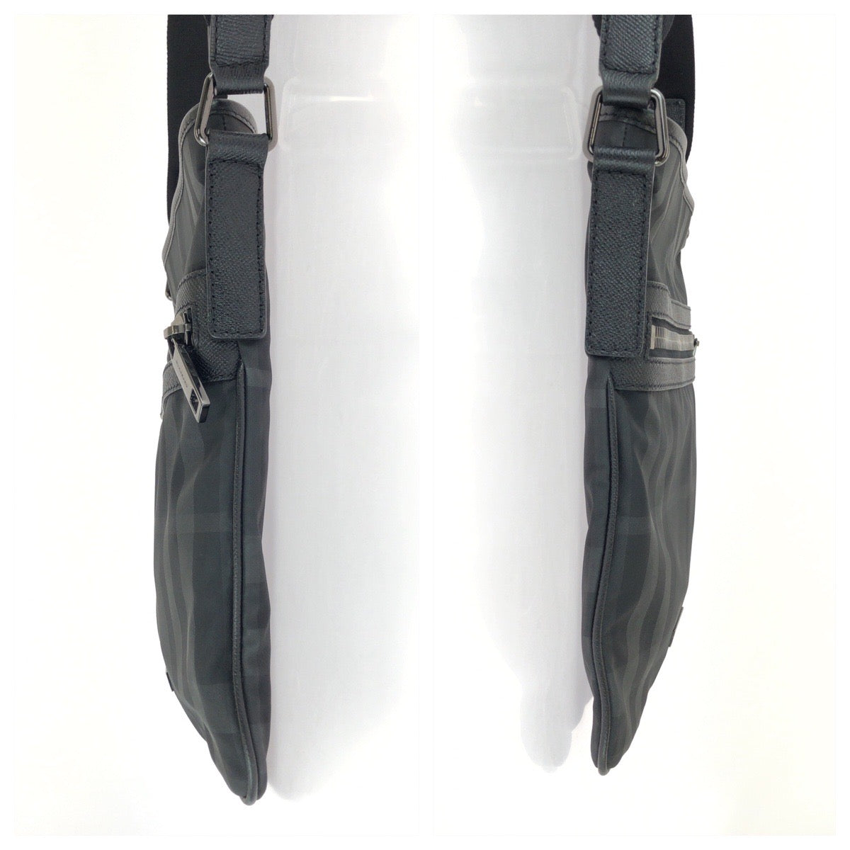 26256
BURBERRY バーバリー チェック柄 ブラック グレー シルバー金具 ナイロン / レザー ショルダーバッグ メッセンジャーバッグ メンズ ABP35