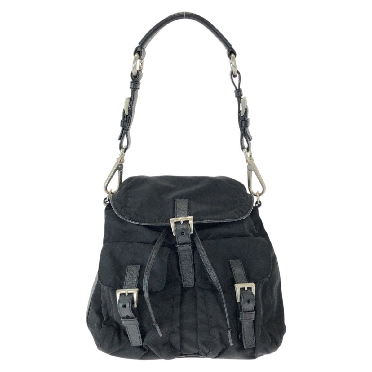 26259
PRADA プラダ テスート 三角ロゴプレート ブラック 黒 シルバー金具 ナイロン / レザー ショルダーバッグ ポシェット レディース ABP42