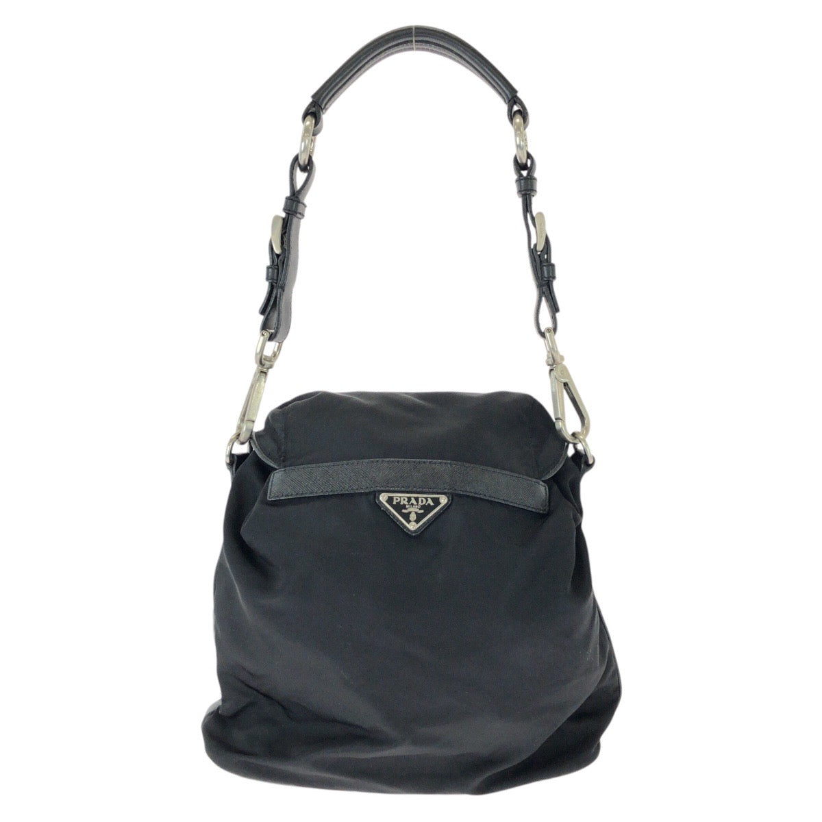 26259
PRADA プラダ テスート 三角ロゴプレート ブラック 黒 シルバー金具 ナイロン / レザー ショルダーバッグ ポシェット レディース ABP42