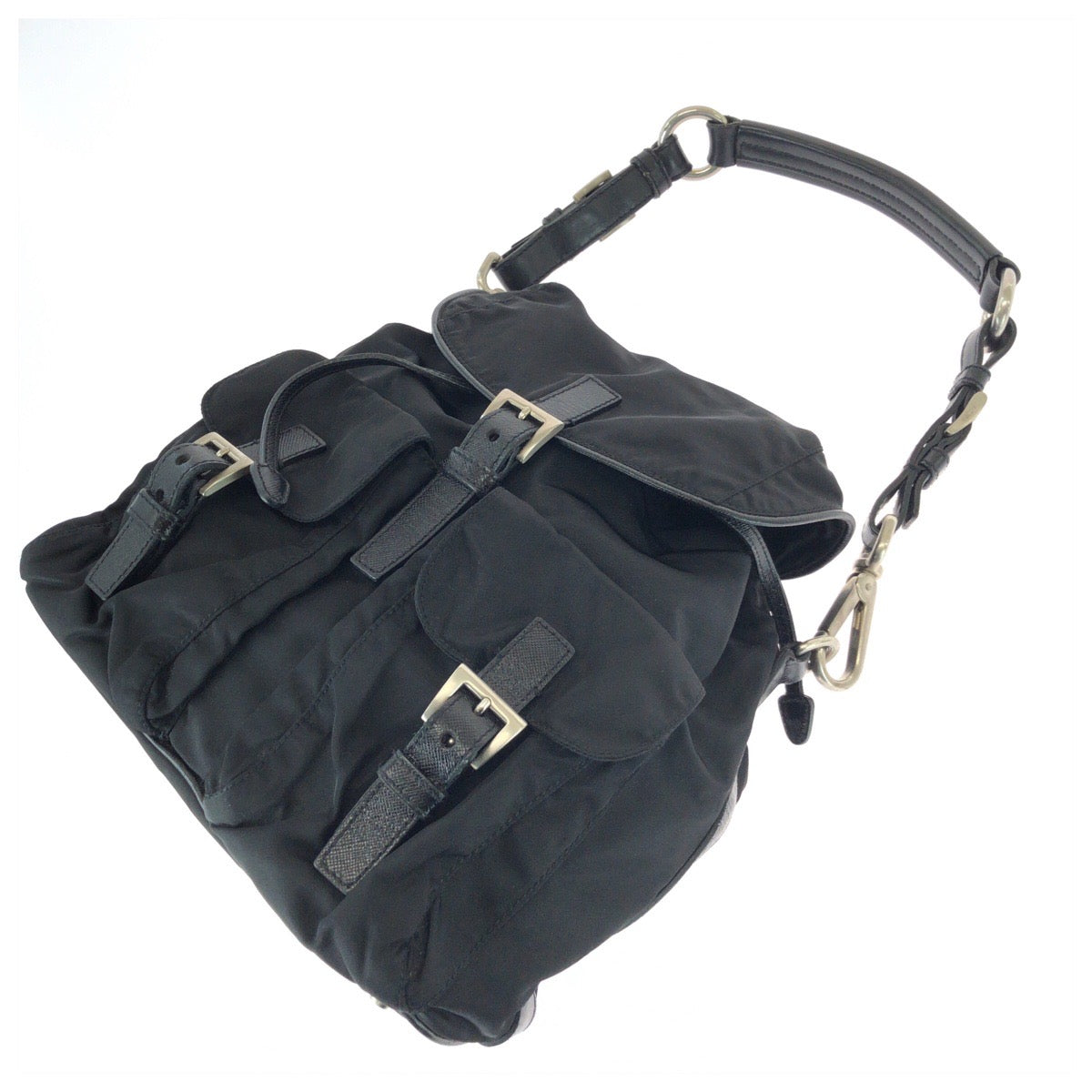 26259
PRADA プラダ テスート 三角ロゴプレート ブラック 黒 シルバー金具 ナイロン / レザー ショルダーバッグ ポシェット レディース ABP42