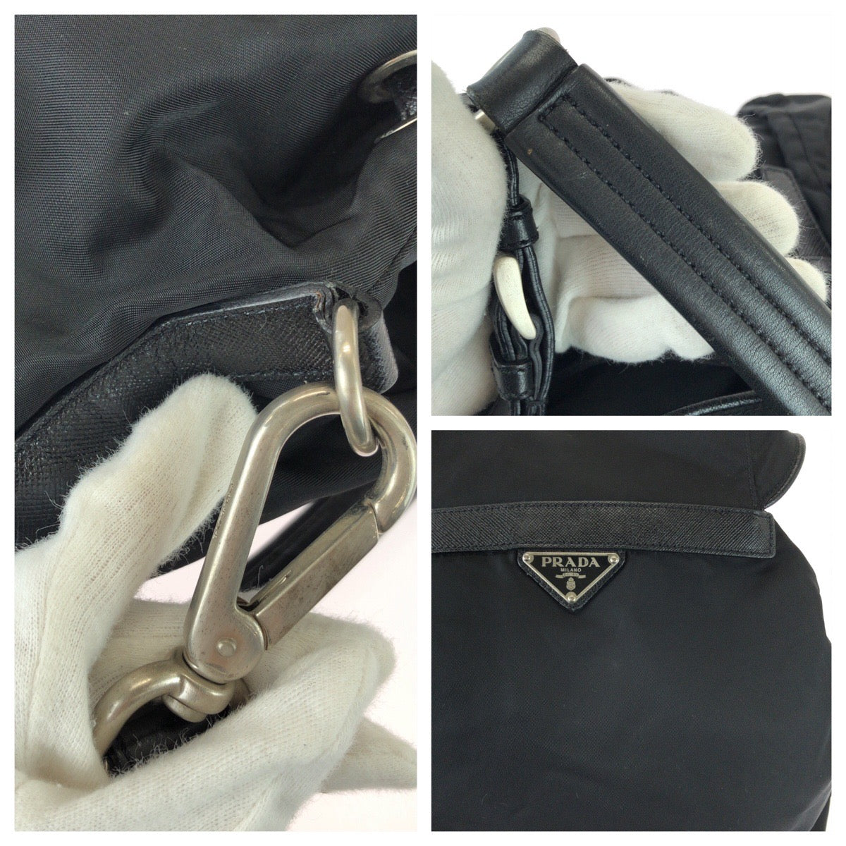 26259
PRADA プラダ テスート 三角ロゴプレート ブラック 黒 シルバー金具 ナイロン / レザー ショルダーバッグ ポシェット レディース ABP42