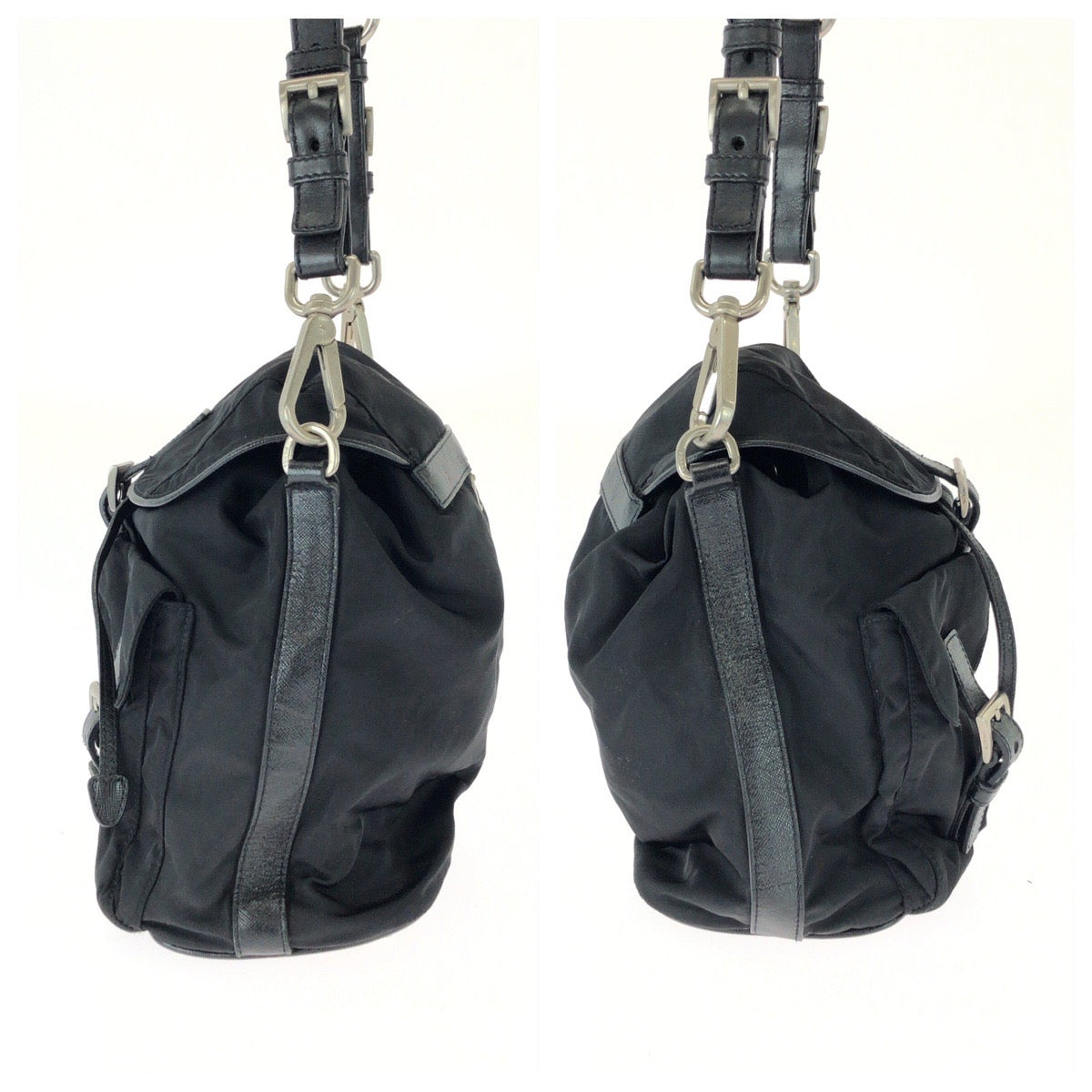 26259
PRADA プラダ テスート 三角ロゴプレート ブラック 黒 シルバー金具 ナイロン / レザー ショルダーバッグ ポシェット レディース ABP42